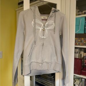 Aritzia TNA Gray Zip-Up Hoodie with Embroidered Design